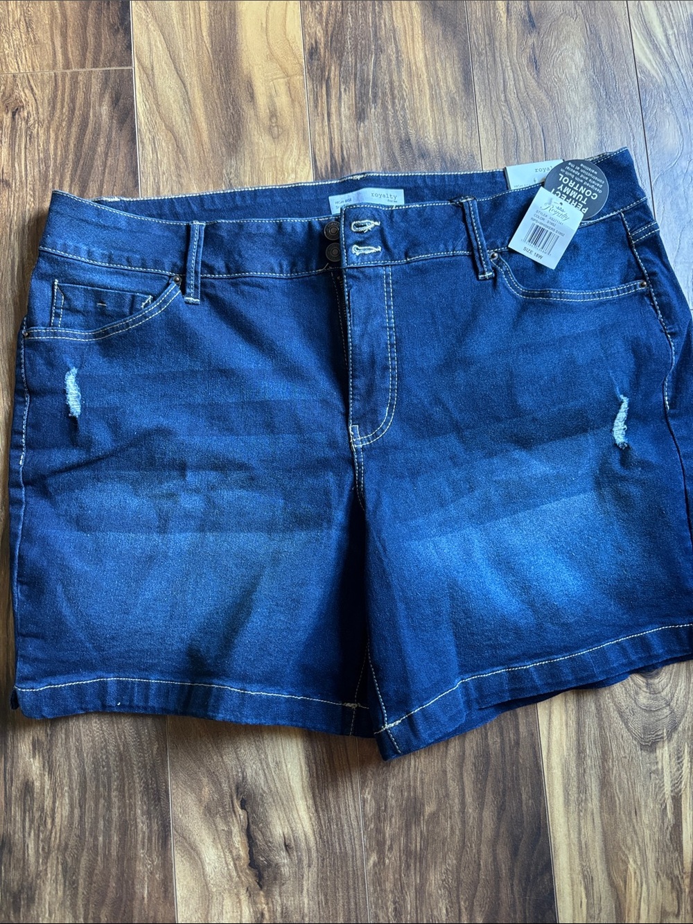 Royalty For Me Dark Blue Distressed Denim Shorts